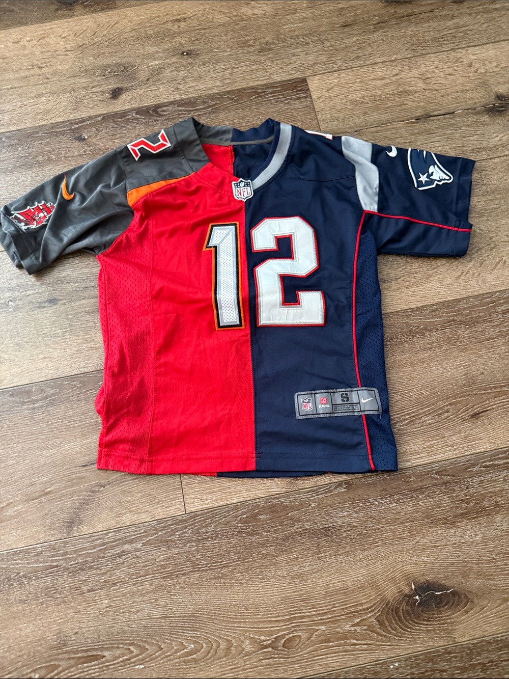 Tom Brady Kids Red and Navy Split Football Jersey #12